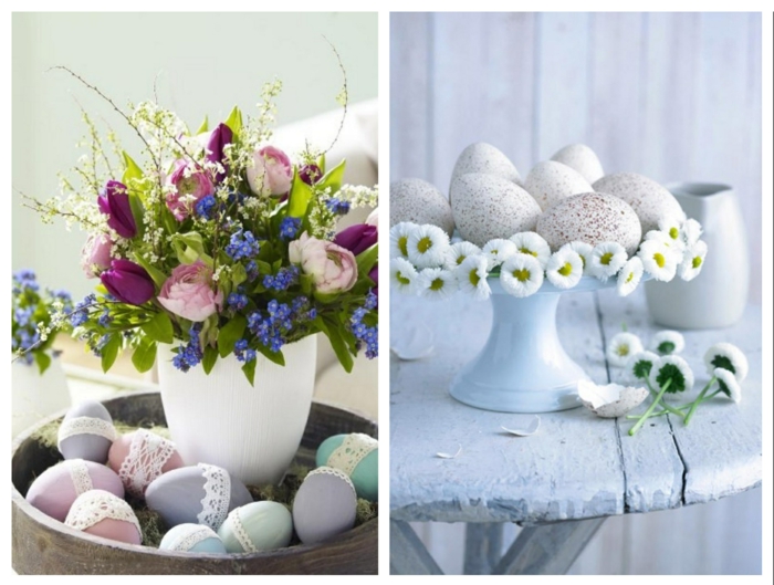 Πάσχα διακόσμηση Πάσχα διακόσμηση πίνακα μπλε αυγά Πασχαλινά χρώματα παστέλ χρώματα μαργαρίτες άνοιξη λουλούδια