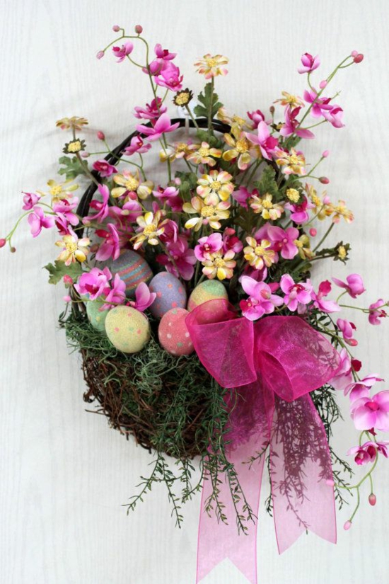Πάσχα διακόσμηση άνοιξη λουλούδια κορδέλα Πάσχα διακόσμηση σκάφος ιδέες Πάσχα λαγουδάκι στεφάνι