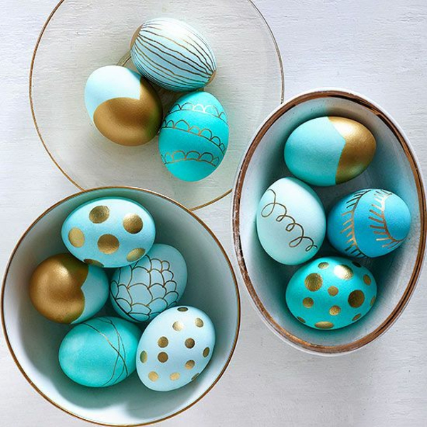 Easter Eggs Pictures Blue Gold Pattern Easter Eggs Paint