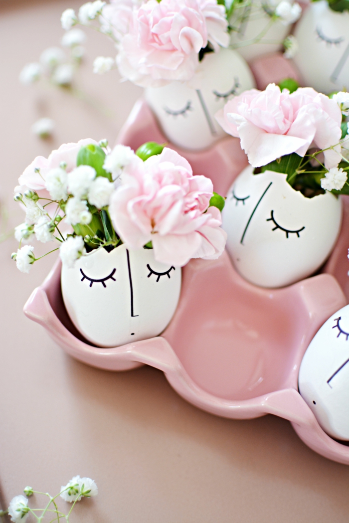 Huevos de Pascua pintados deco ideas caras pintadas dibujar bricolaje floreros flores de primavera