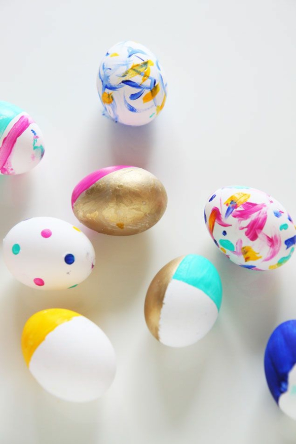 Easter eggs with children painted Easter decorations making ideas