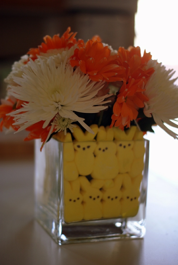 ostergestecke tinker bloemenvaas deko osterhasen geel