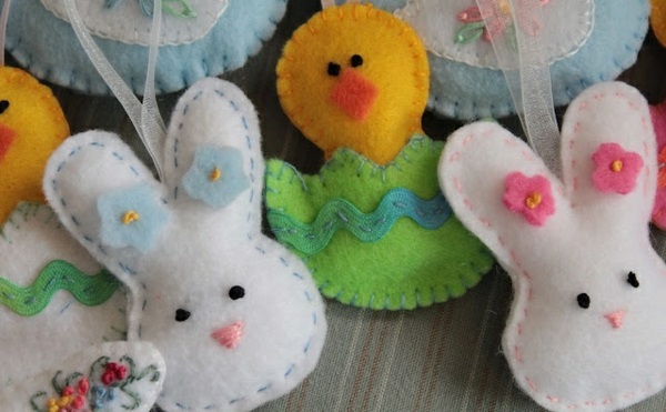 复活节兔子修补匠复活节装饰感觉兔子和小鸡缝纫