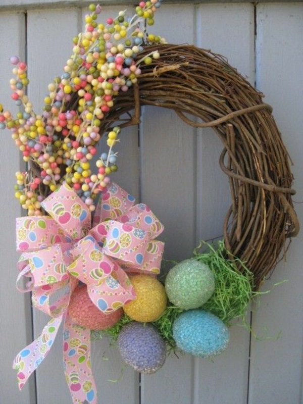 Easter wreath tinker colorful eggs fabric grind craft ideas