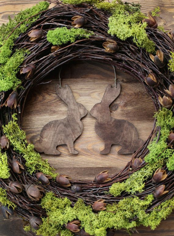 复活节花圈修补匠创意工艺的想法复活节兔子青苔分支