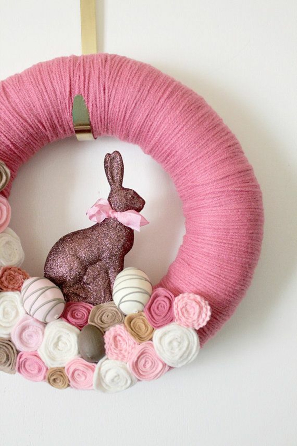 复活节花圈修补程序粉红色的纱复活节兔子diy想法工艺的想法