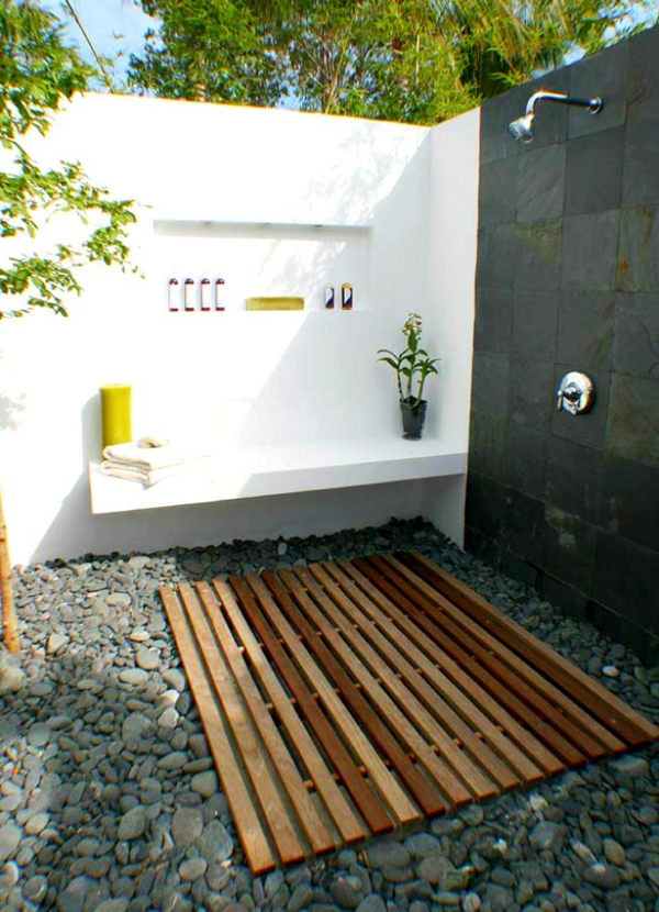 outdoor shower summer bathroom wood floor chalices