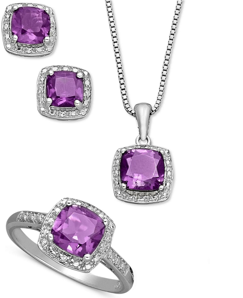 配对宝石十二宫双鱼座紫水晶戒指链状耳环