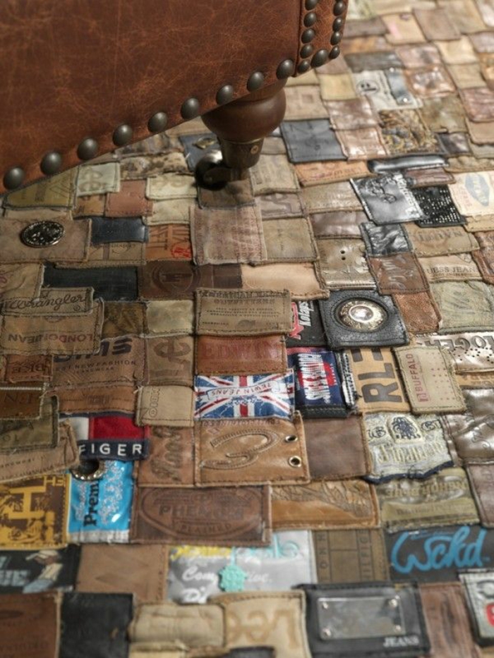 patchwork tæppe fra etiketter stue gulv