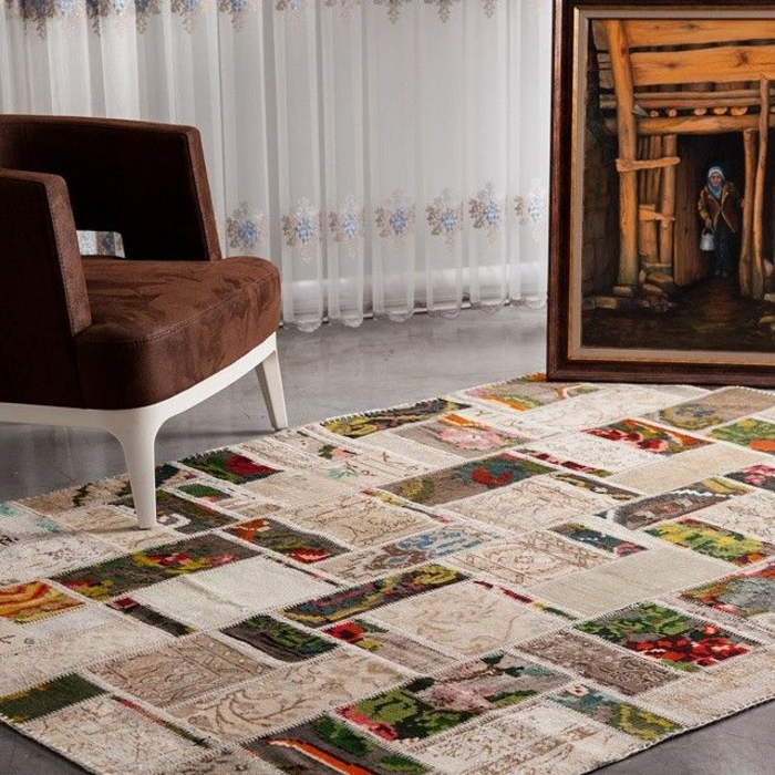 lappeteppe tæppe farverige stykker syning sammen stue møbler