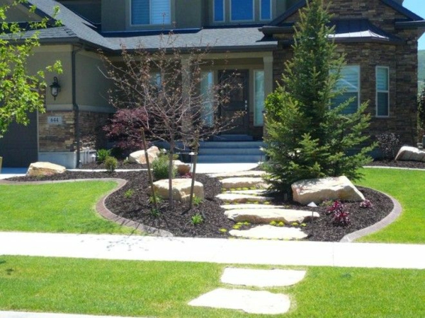 patio design moderne jardin design arbres décoratifs herbe terrain