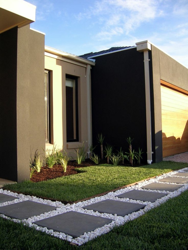 patio design moderne jardin design pelouse surface plantes dalles de béton