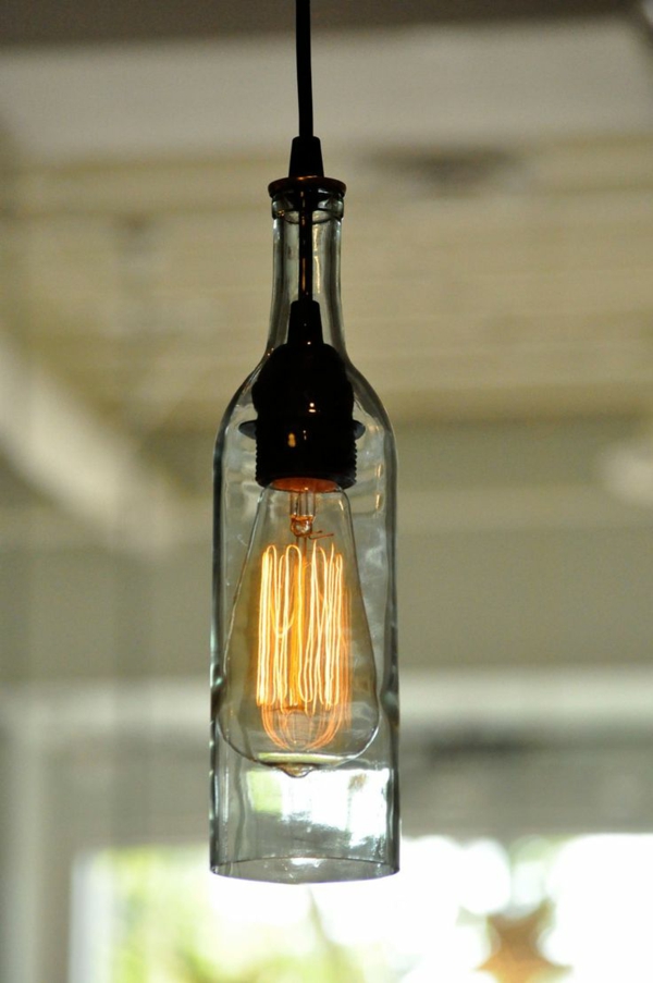 DIY lamp from wine bottle room decoration