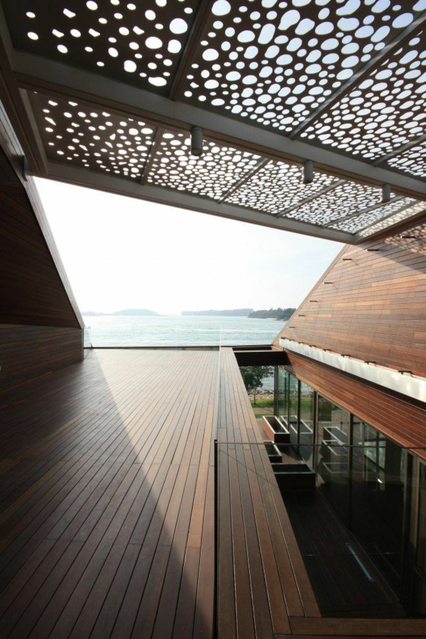 пергола метален бетон съвременна архитектура палуби морски пейзаж почивка вила