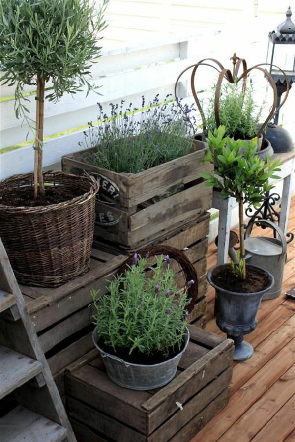lett pleie balkong planter boks tre rustikk