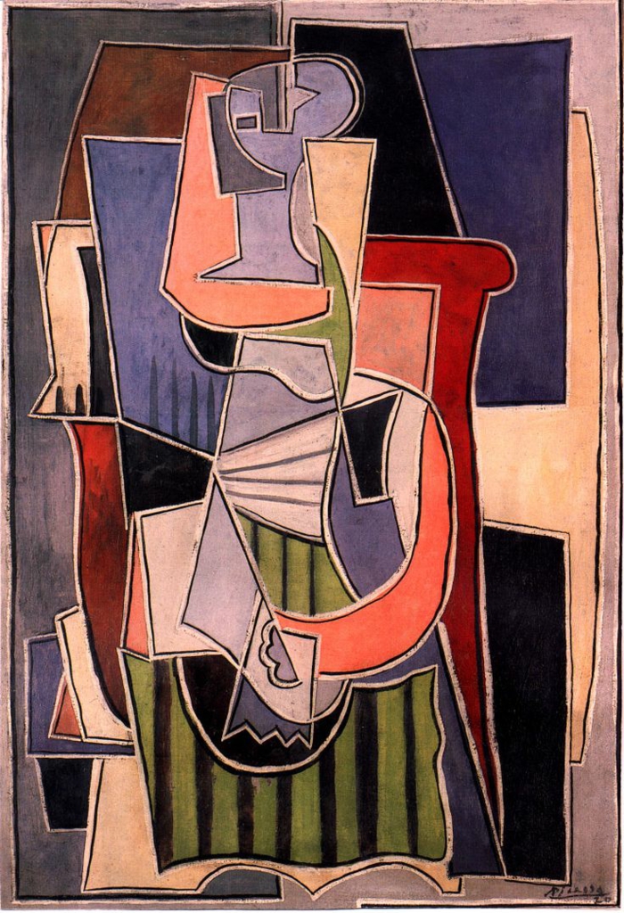 picasso kubismus rysy Žena sedí v křesle 1920