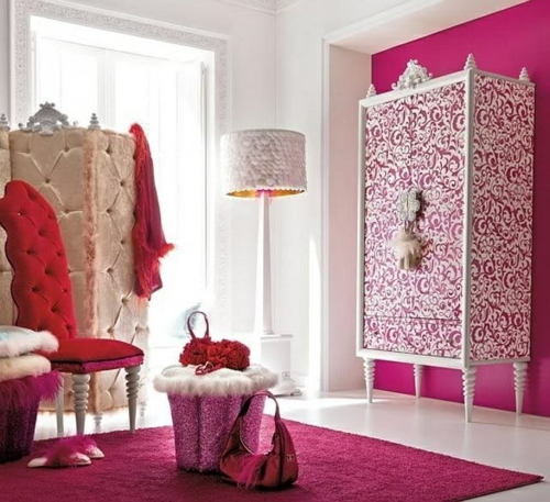 粉红色的颜色设计室青少年房间衣柜东方风格