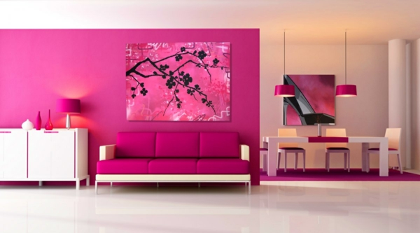 roz vopsea perete idei imagini wangestaltung cu culoare