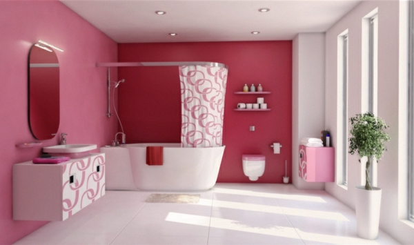 粉红色的墙壁涂料墙壁装饰浴室墙壁绘画