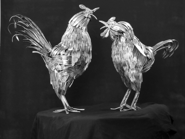 art sculptures from cutlery rooster