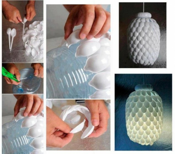 Plastiklöfel Deko Ideas lysekroner selv laver håndværk ideer til voksne