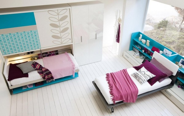 Muebles que ahorran espacio para las camas de los pisos de madera del vivero