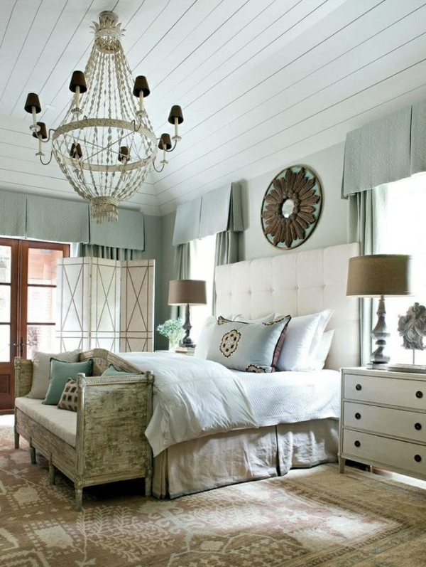 软垫床头板卧室家具想法墙壁漆蓝灰色