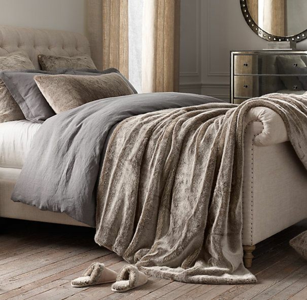 upholstered bed gray beige shades feng shui bedroom set up