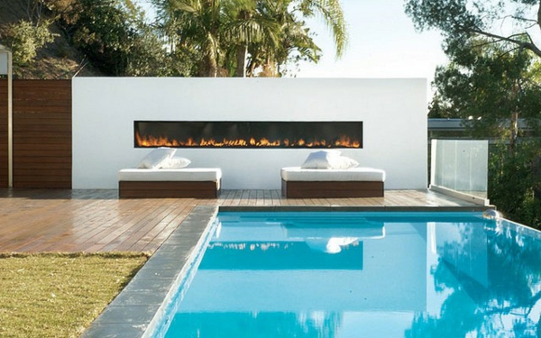 pool house outdoor hearth bright atmosphere