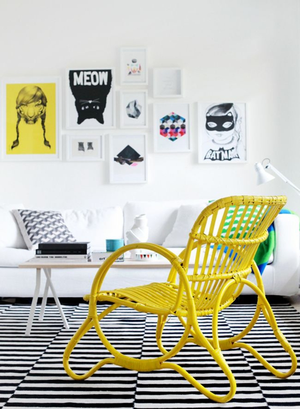 ποπ χαρακτηριστικά τέχνης εσωτερική διακόσμηση καρέκλα λυγαριά κίτρινο