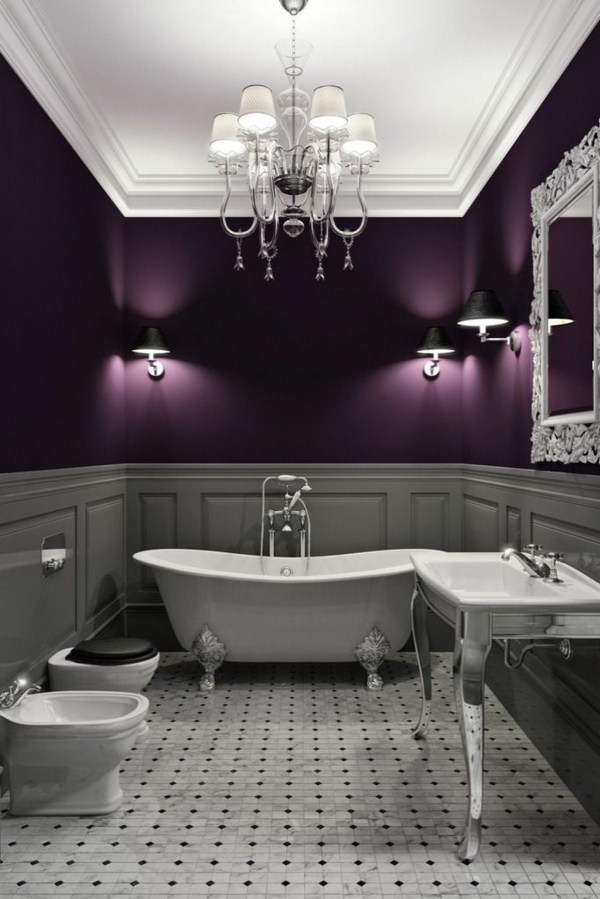 gorgeous bathroom color scheme in purple gray