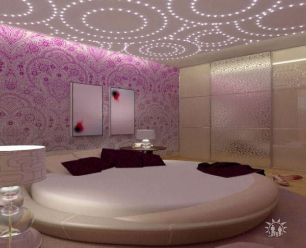 soveværelse design ideer runde seng indbygget belysning