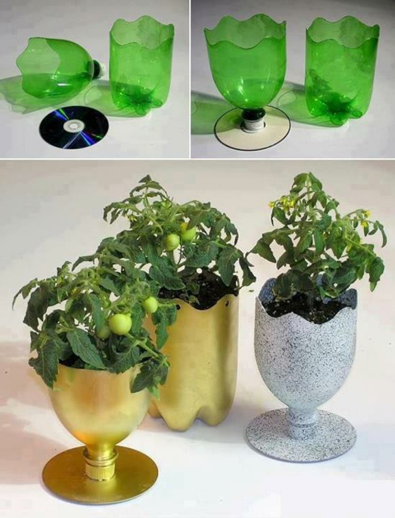 udformning praktisk blomsterkande fra plastflasker tinker