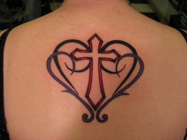 πίσω τατουάζ μοτίβα καρδιά σταυρό
