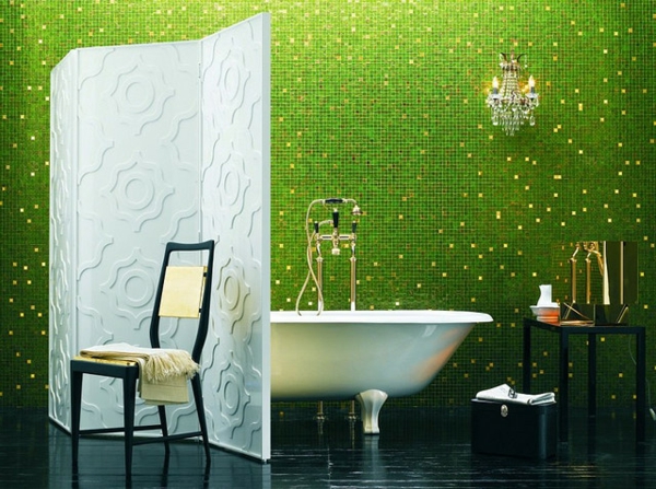 房间分隔线想法浴室浴缸马赛克绿色瓷砖