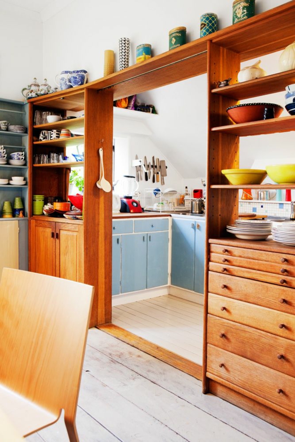 prostor separator nápady rozdělení dřevěné kuchyně a jídelny