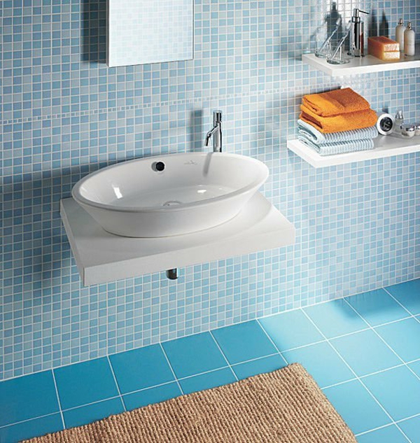 货架瓷砖马赛克蓝色水槽浴室