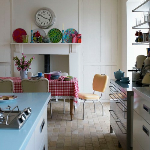 retro idea kitchen design set up pink wall clock