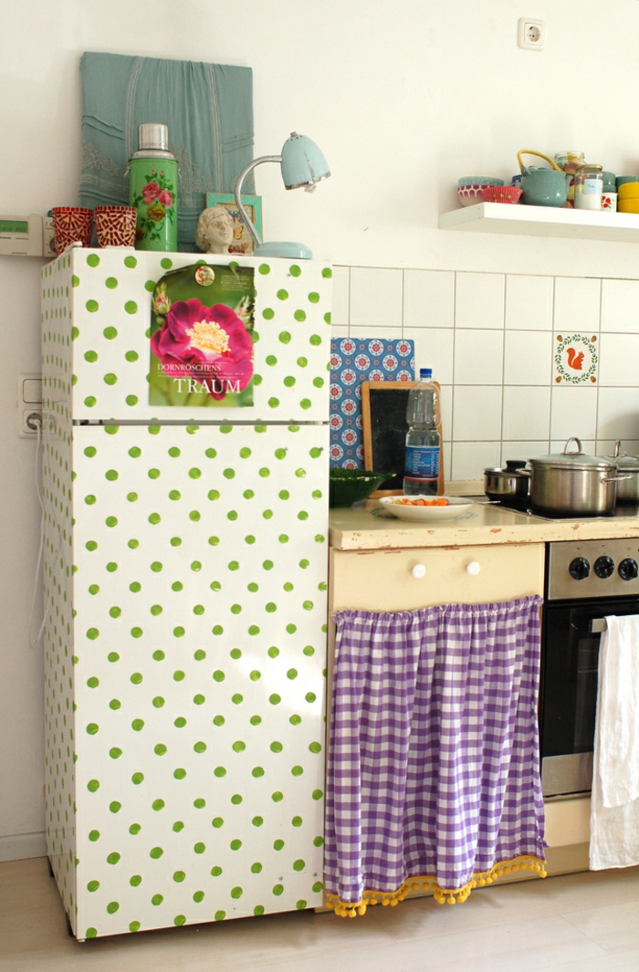 Retro refrigerator. Beautiful retro kitchen set up