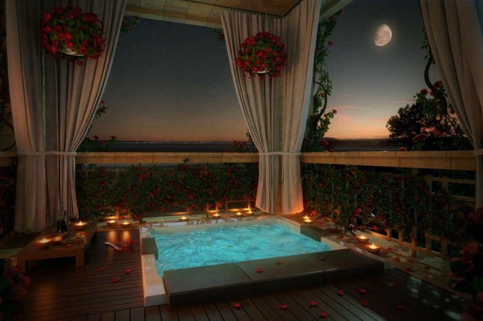 浪漫的生活装饰浴室浴缸花瓣蜡烛