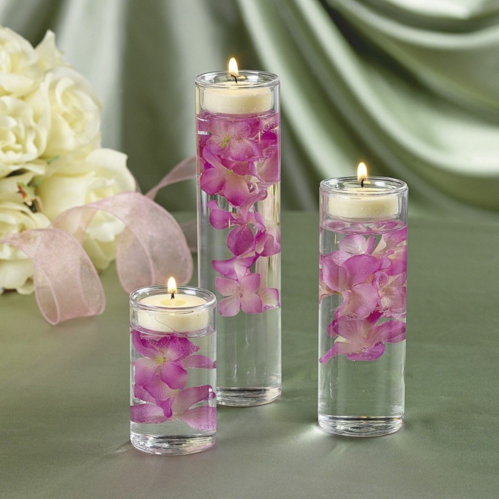 浪漫生活装饰玻璃碗漂浮蜡烛兰花人造花