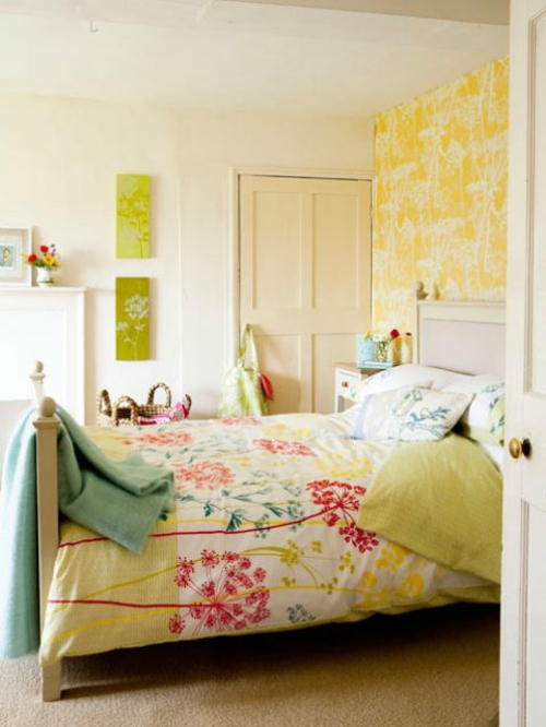 浪漫的卧室设计黄色口音