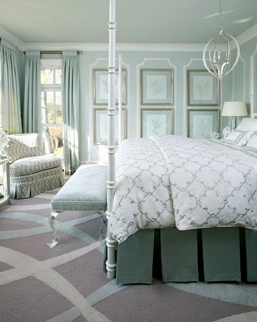 浪漫的卧室设计柔和淡绿色