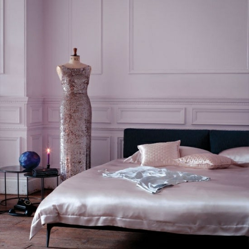 ρομαντικό σχεδιασμό υπνοδωματίου ροζ μεταξωτό ύφασμα κερί ωραίο
