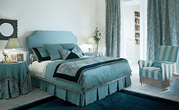 romantisk soveværelse mode mynte grøn polstret sengetæppe turkis gardiner