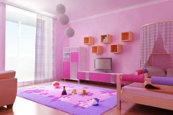 Pink farveskema til piger værelse tæppe seng