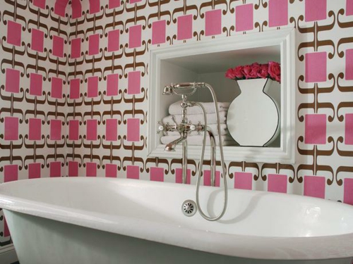 桃红色瓦片浴缸想法设计