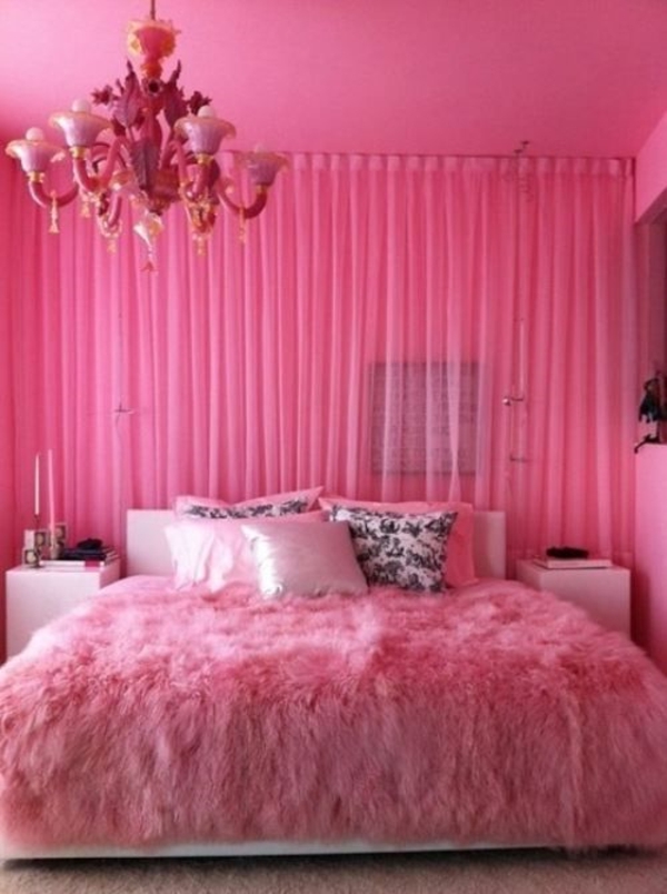 pink bedroom fur blanket