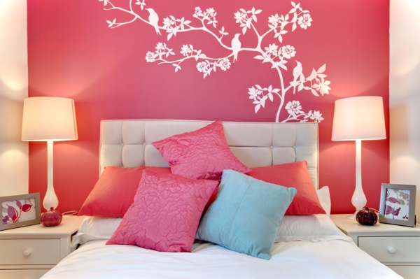 pink bedroom pillow wall decal