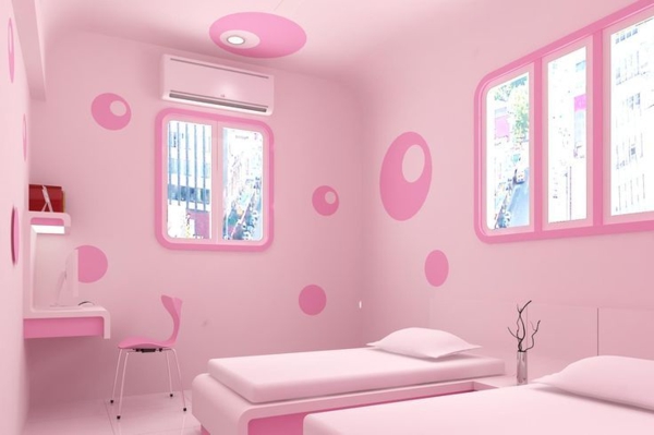 růžová ložnice minimalistická